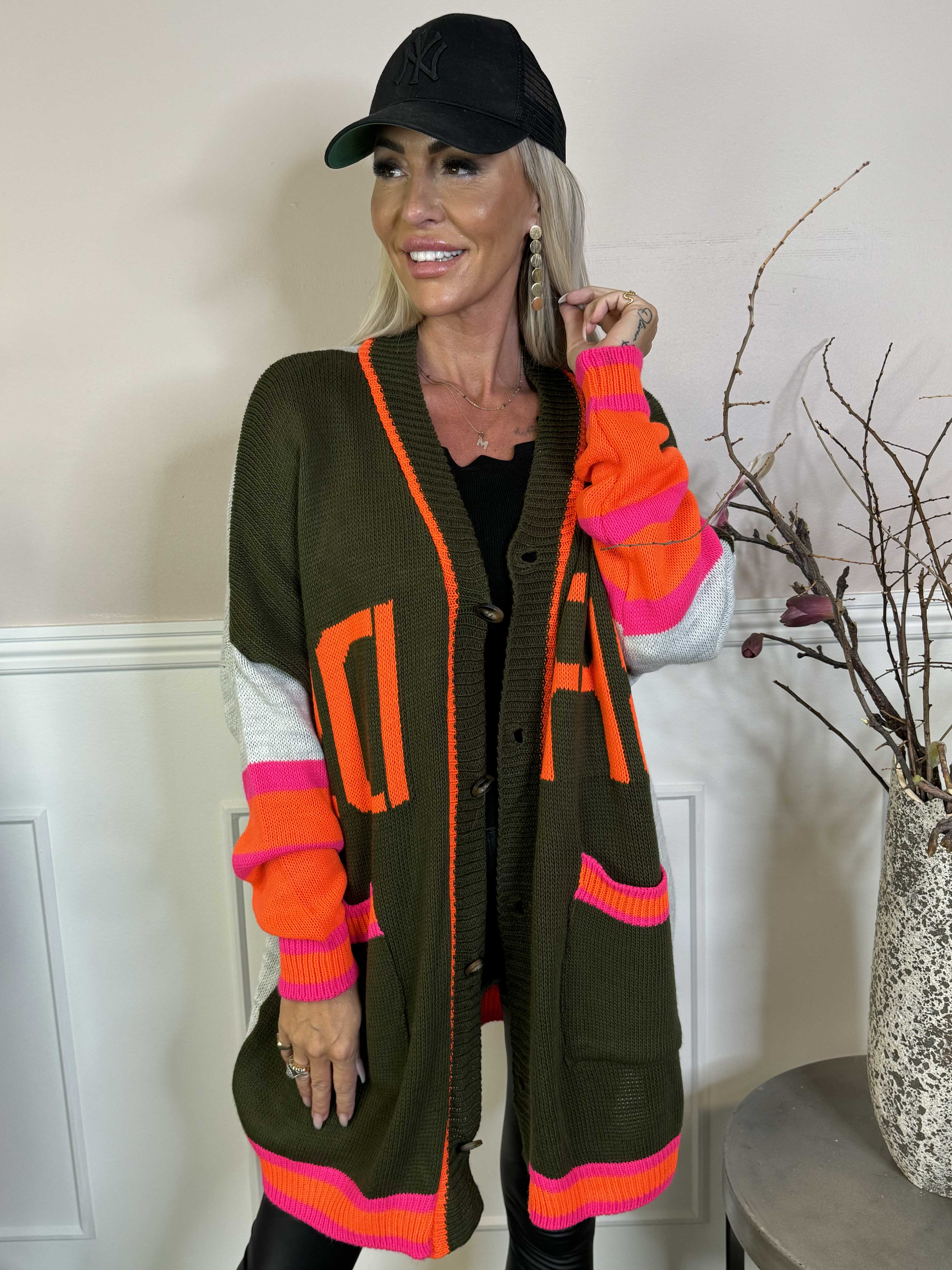 Diah - Flerfarvet college strikcardigan